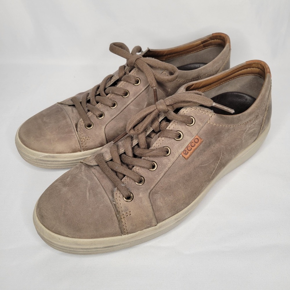 ECCO Soft 7 Nubuck Sneakers Gray Leather Shoes Mens Size 43 US 9
